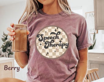 Comfort Colors Speech Therapy Shirt for SLP Shirt Checkered Retro Speech Language Pathologist Tee Speech Therapist Speech Pathologist Tshirt