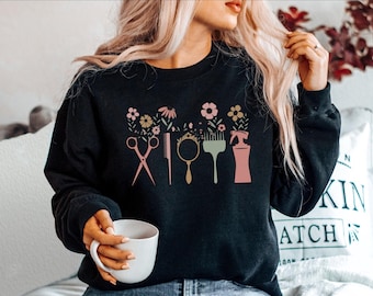 Hairstylist Sweatshirt Shirt Hoodie Cute Gift For Hairdresser Hair Stylist Shirt Sweatshirt Sweater Floral Retro Boho Wildflower Hair Salon