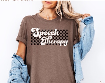 Speech Therapy Shirt for SLP Shirt Gift, Speech Language Pathologist Gift for Speech Therapist Speech Pathologist Tshirt Retro Checkered Slp