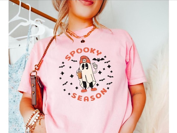 Comfort Colors® Spooky Season Ghost Shirt, Retro Halloween Ghost Shirt, Vintage Ghost Iced Coffee Shirt, Fall Tshirt Ghost Tee for Women Men