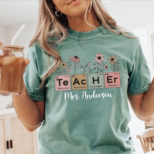 Custom Science Teacher Shirt Science Teacher Gift For Chemistry Teacher Shirt Periodic Table Shirt, Comfort Colors® Groovy Retro Floral Boh