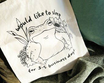 Grumpy Toad Bag | Tote Bag | Funny Ironic Shopping Bag | Grumpy Frog Meme Accessories | Exhausted Toad Canvas Bag | Millenial Gen Z Tote