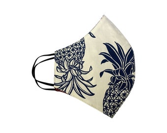 Face Masks 3 Layer Filter Hawaiian Aloha Print White Blue Pineapple Hawaii Design - Washable Reusable