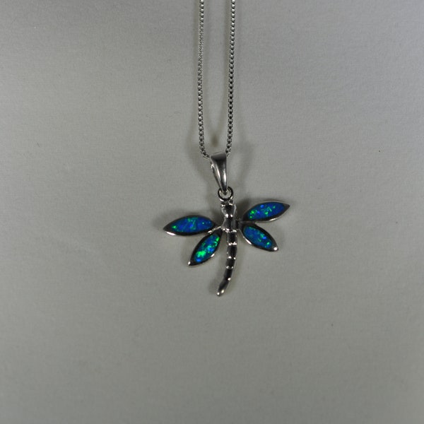 Hawaiian Jewelry 925 Sterling Silver Blue Opal Dragonfly Necklace Pendant