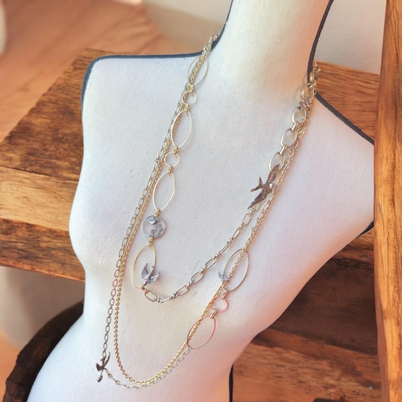 Y2k Vintage Juicy Couture Multi Chain Bird Rhines… - image 1