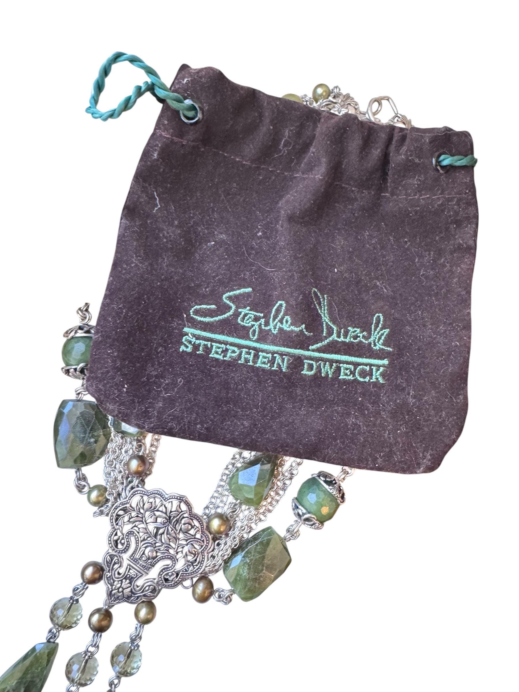 Stephen Dweck Sterling Multi Strand Necklace With Green Garnet 