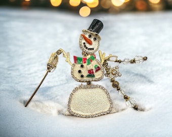 Vintage Lunch at the Ritz 2 Go Brosche/Anhänger - Signiert, Gelenkschneemann, Swarovski-Kristalle, tolles Geschenk