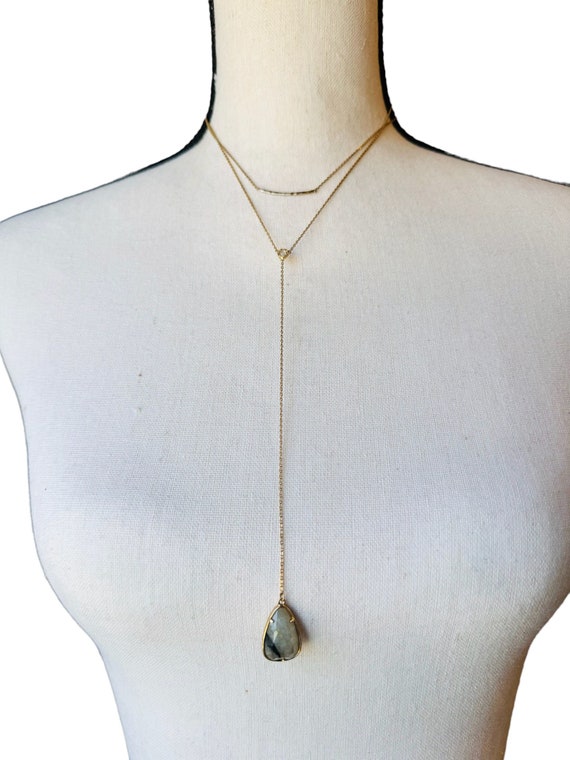 Contemporary Designer Gemstone Drop Necklace Adjus
