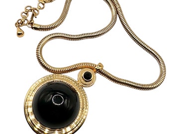 Vintage Monet  Large Glass Cabochon Rhinestone and Gold Tone Snake Chain Necklace 18”