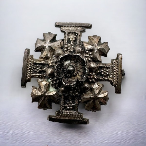 Vintage Ornate Heavy Jerulsalem Crusader Maltese Cross Silver 800 Pin Pendant Sterling 1 1/8”
