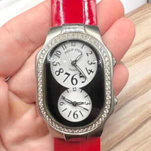 Bracelet en aligator pour montre-bracelet à deux fuseaux horaires en acier et diamants Teslar de Philip Stein