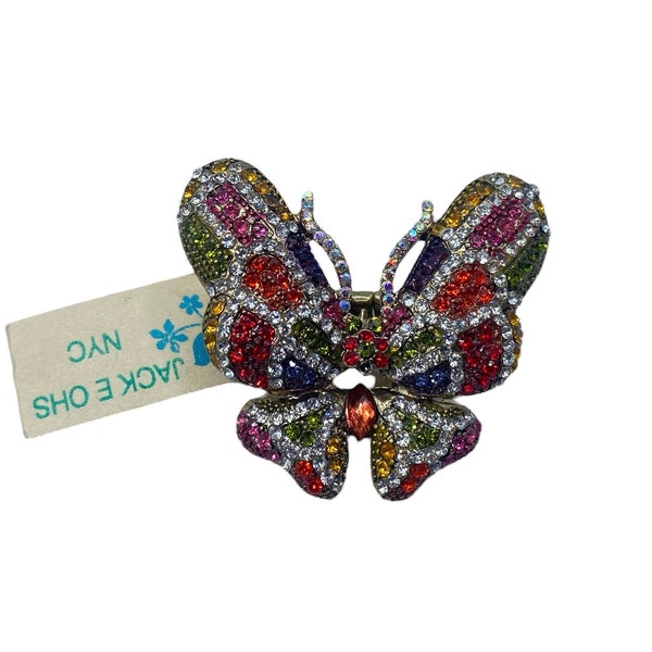 Early 90s Jack E Ohs NYC Butterfly Cocktail Party Ring Chunky Rhinestone Gawdy