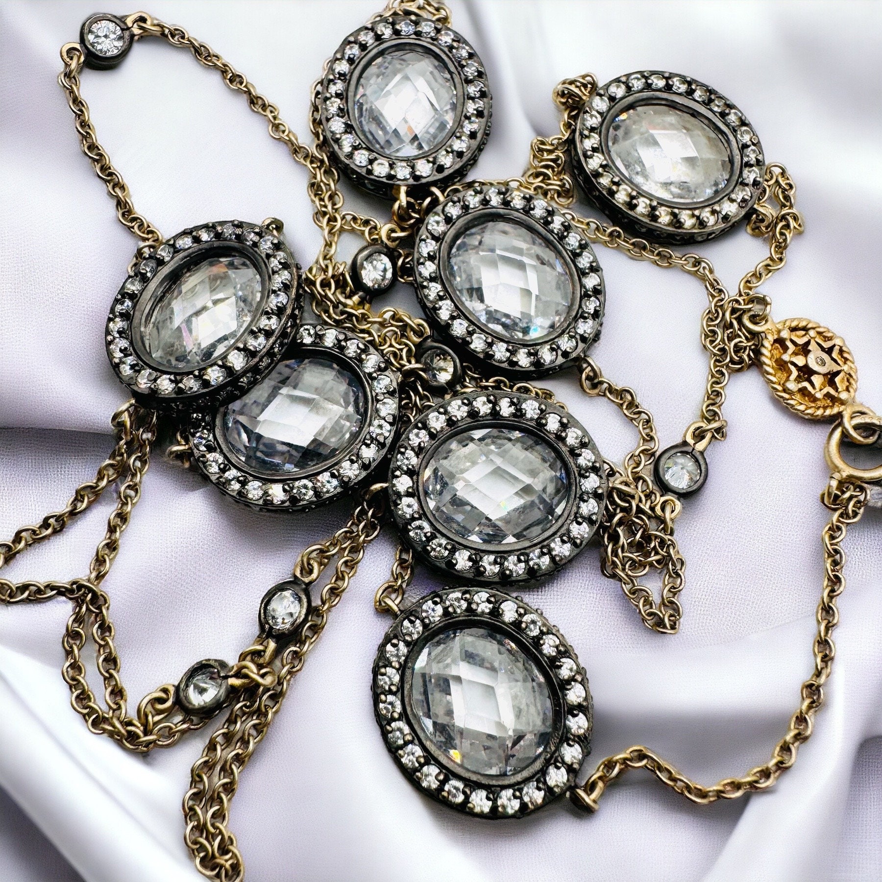 Freida Rothman Belargo Signature Raindrop Station Necklace Crystals 36 Etsy UK