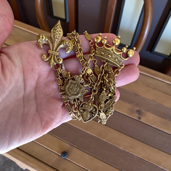 Vintage Unsigned Chatelaine Charm Chain Double Br… - image 4