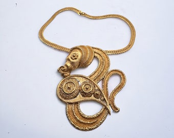 Massive Vintage Monet Runway Gold Tone Open Work Seahorse Necklace