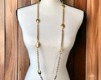 Vintage Anne Klein Shiny Gold Tone Chunky Long Necklace 40”