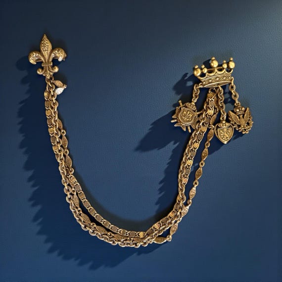 Vintage Unsigned Chatelaine Charm Chain Double Br… - image 1