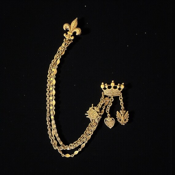 Vintage Unsigned Chatelaine Charm Chain Double Br… - image 2