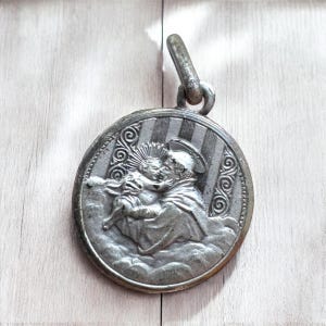 Saint Anthony of Padua and Jesus. Ricordo di Padova Antique Religious Necklace Pendant Bracelet Charm Stamped 800 Silver