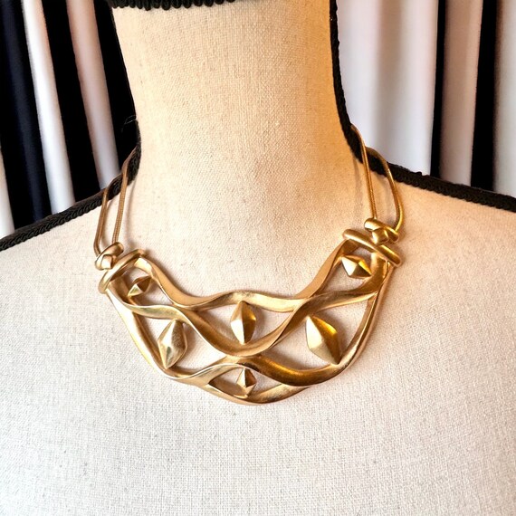 Vintage Monet Geometric Matte Gold Tone Dual Chai… - image 1