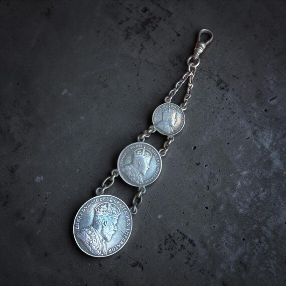 1910 50C, 25C, 10C Canada Silver EDWARDS Coin Watch Fob Sterling and Silver Coins (R)