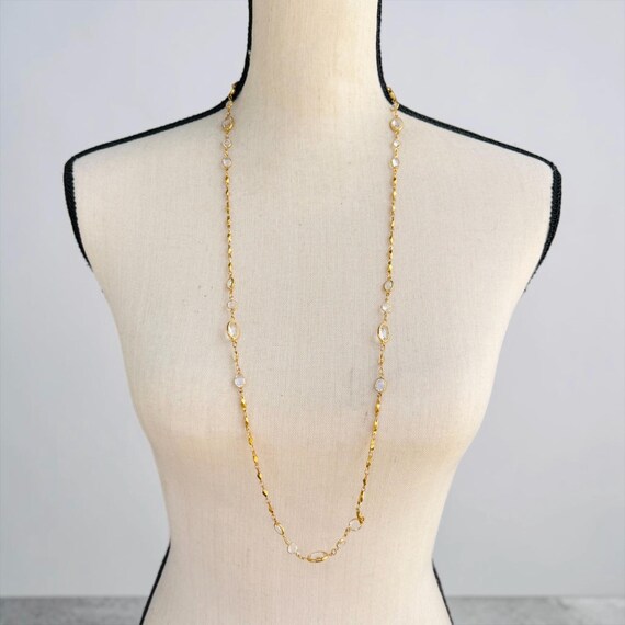 Swarovski Clear Crystal Bezel Gold Plated Long Necklace Swan Stamped (T)