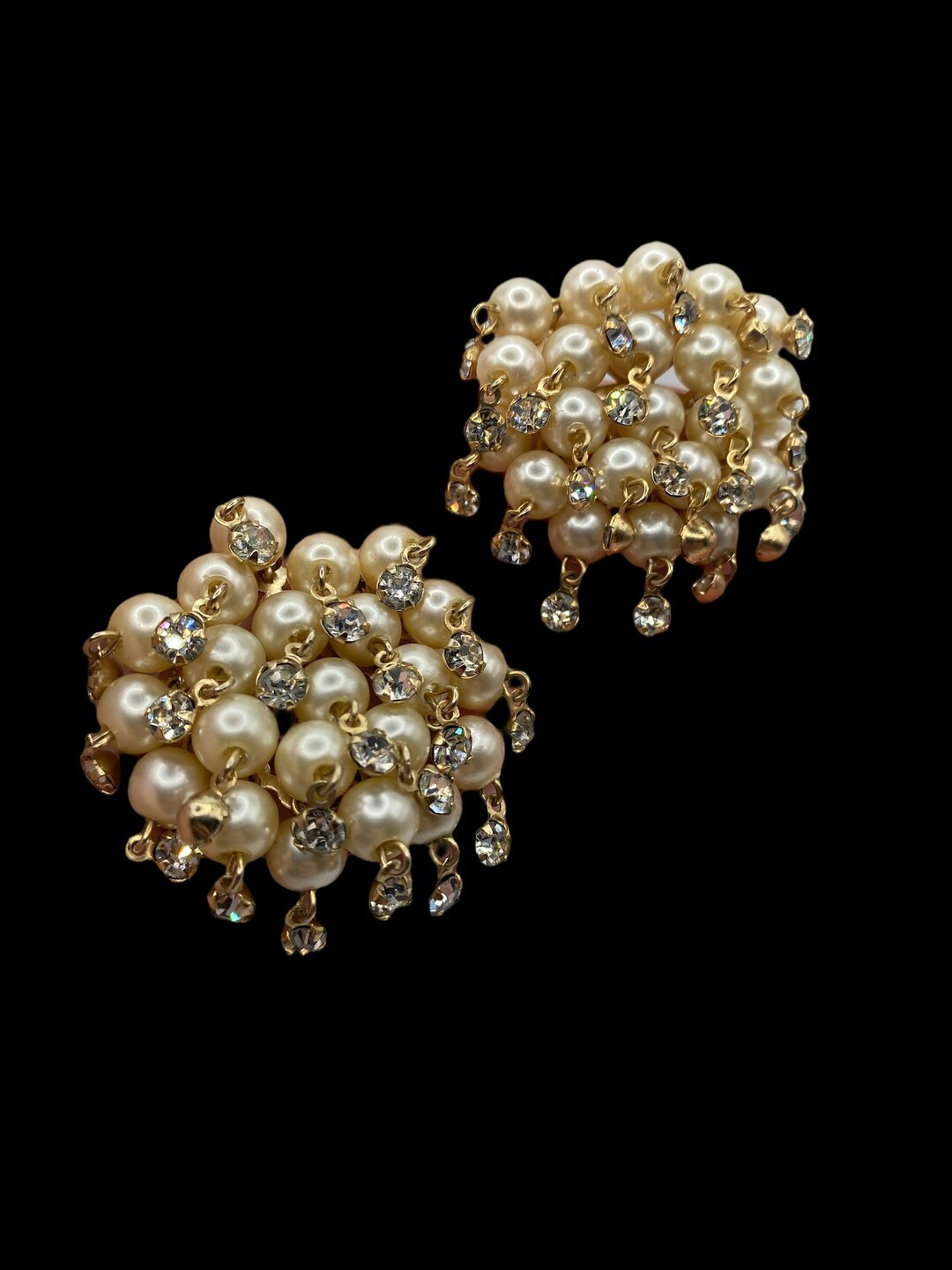 2 Inch Champagne Pearl Earrings Round Faux Glass Cream Pearl Etsy