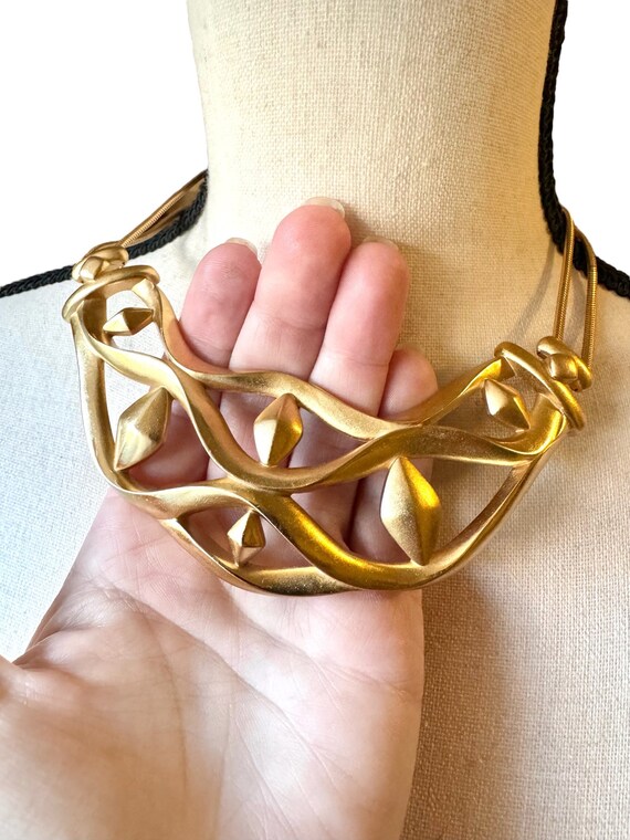 Vintage Monet Geometric Matte Gold Tone Dual Chai… - image 2