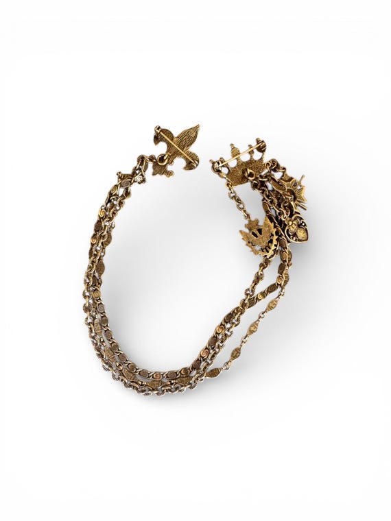 Vintage Unsigned Chatelaine Charm Chain Double Br… - image 3