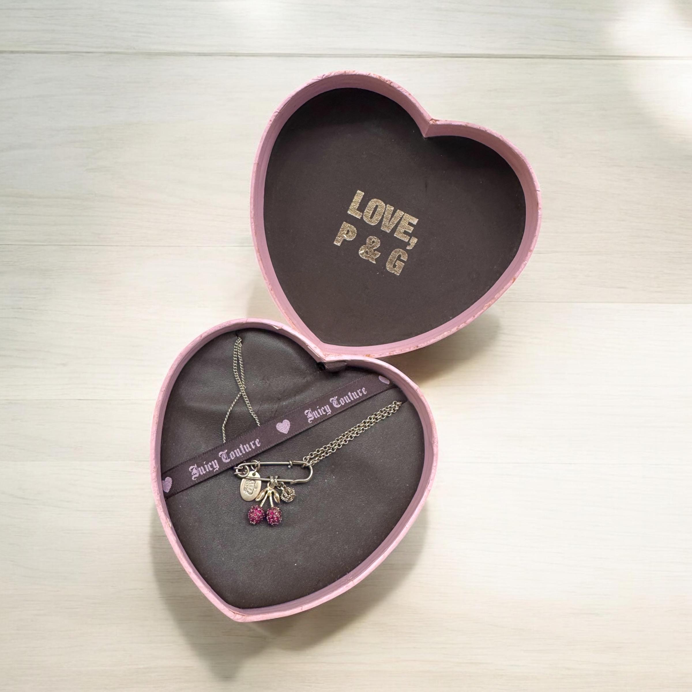 Y2K Juicy Couture Clothespin Logo Necklace: Rhinestone Cherries