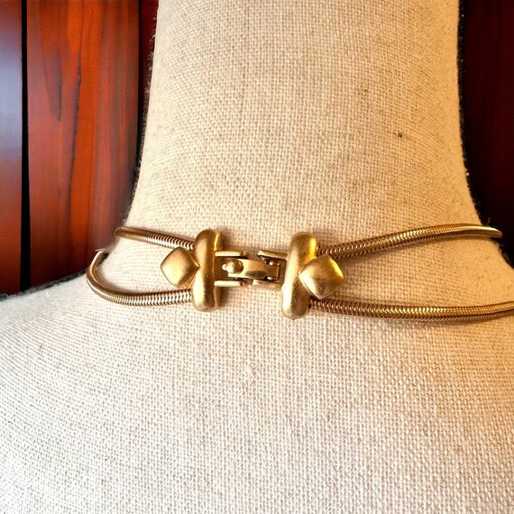 Vintage Monet Geometric Matte Gold Tone Dual Chai… - image 3