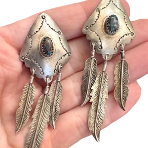 Tom Willeto Old Pawn Navajo 925 Sterling Silver Clip on Earrings w/Kingman Turquoise Cabochons