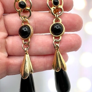 Vintage Drop Dangle Mixed Metal Gold Tone Lucite Articulated Clip-on Kolczyki 3 5/8”