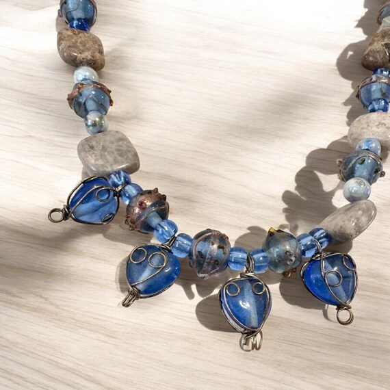 Collier Perles Pâte De Verre Grosses Perles Gâteaux De Mariage - Occasion, Couleur Nacré Jaune Bleu
