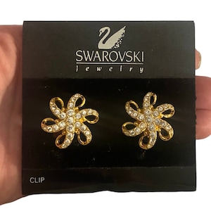 Swarovski Swan Brand Clip On Earrings Snowflake Sparkly NOS