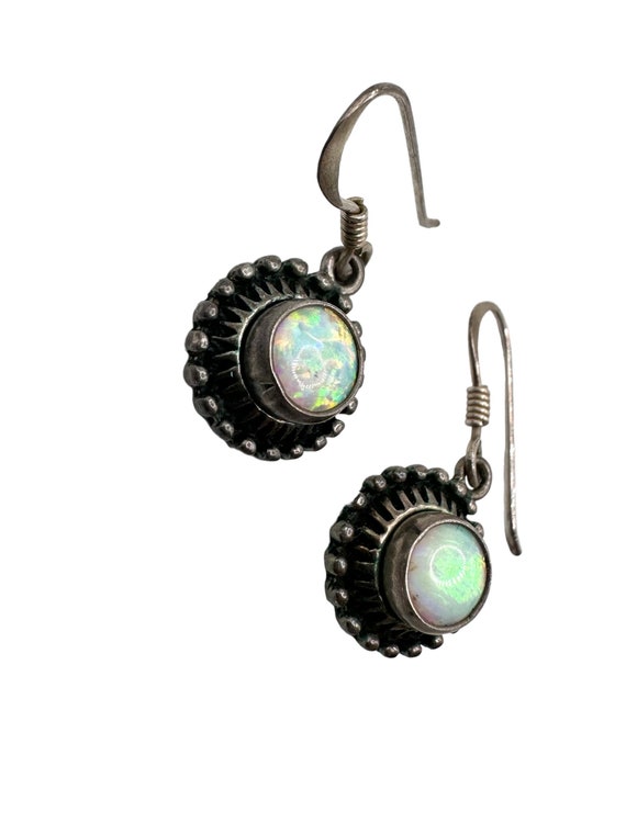 Lab Created Opal Sterling Silver Dangle Earrings … - image 2