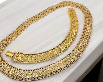 Vintage Monet Woven Gold Tone Chain Necklace and Bracelet Matching Set