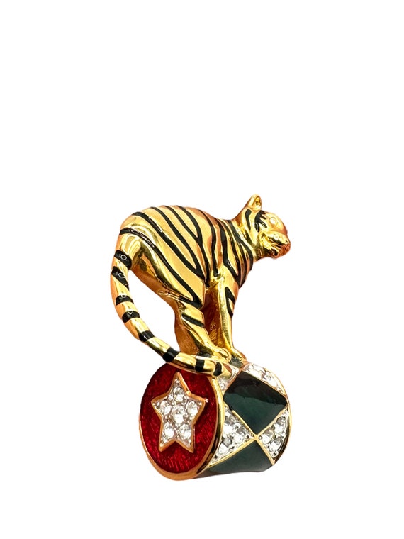 Vintage KJL “Grand Bow” Rhinestone Enameled Tiger… - image 5