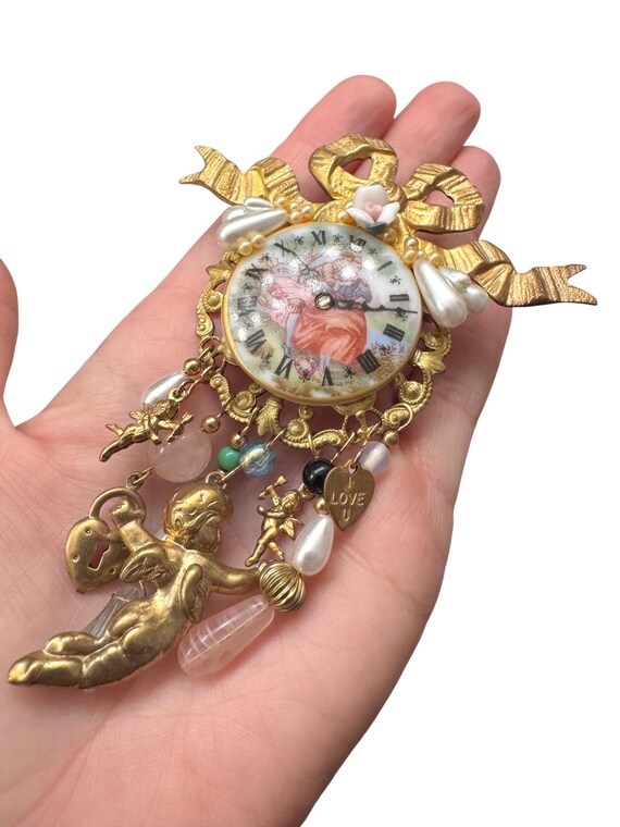 Vintage Signed Katrina Mod Podge Clock Angel Cher… - image 2