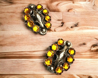 Boucles D'oreilles Vintage Clips En Or Avec Cristal Vert émeraude - Bijou Rare Et élégant