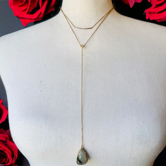 Contemporary Designer Gemstone Drop Necklace Adju… - image 2