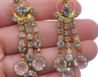 Vintage Giclée Kristall Gold Tone Herz baumeln Ohrclips