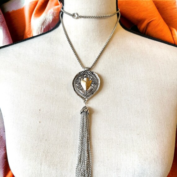 Signed Designer Silver Tone Arrowhead Fringe Tass… - image 1