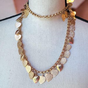 Vintage 90s Gold Tone Faux Puffy Heart Locket and Flat Heart Necklace