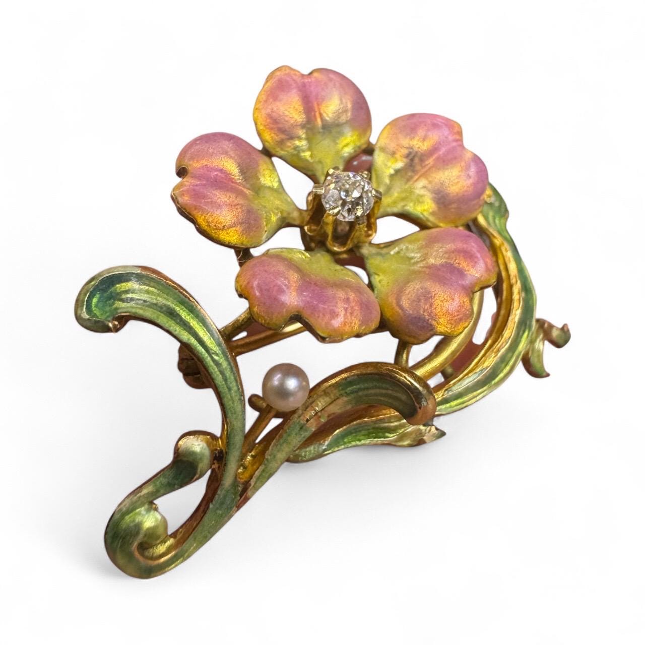 Broche Florale Plaquée Or Vintage - Style Art Nouveau Années 1900 - Occasion