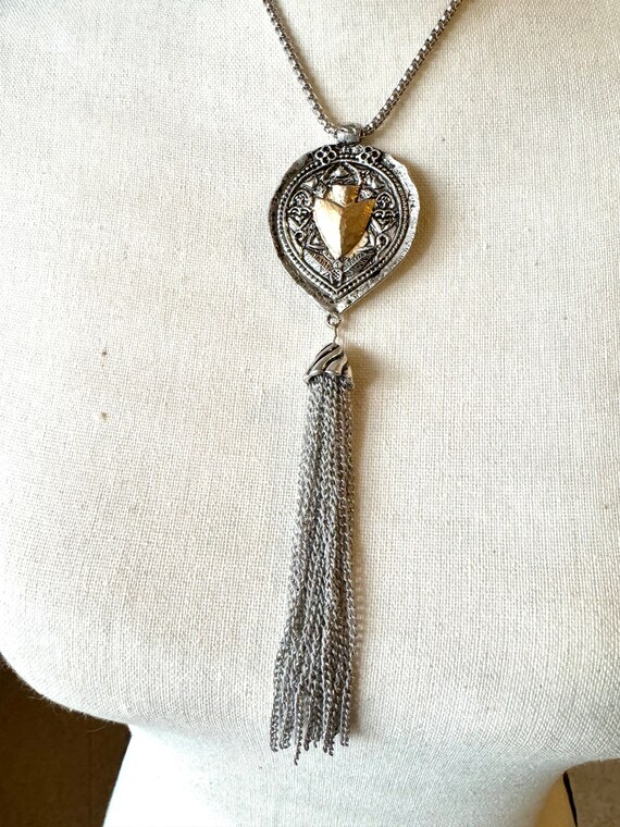 Signed Designer Silver Tone Arrowhead Fringe Tass… - image 2