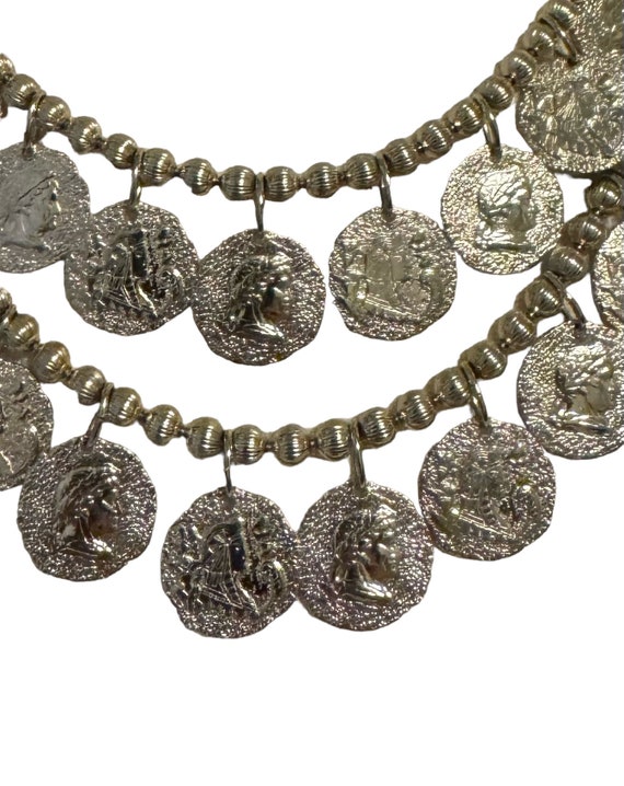 Vintage Silver Tone Roman Coin Double Strand Neck… - image 3
