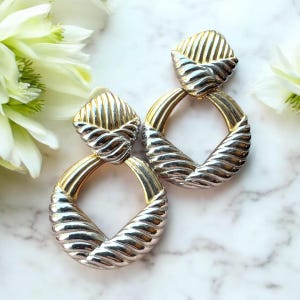 Vintage Gold and Silver Tone Cable Door Knocker Clip on Earrings