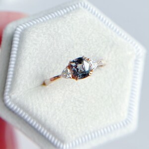 Grey Spinel Ring - Threestones Engagement Ring - Gray Spinel Engagement Ring - 18k Gold Ring
