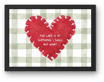 Sage Grün 'The Lord is my Shepard, I Shall Not Knit' Digital Print | Frühling Psalm 23 Bibel Vers 1 Gingham Christian Art